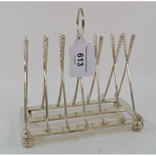 613 - A plated golf club toast rack, 15.5 cm high