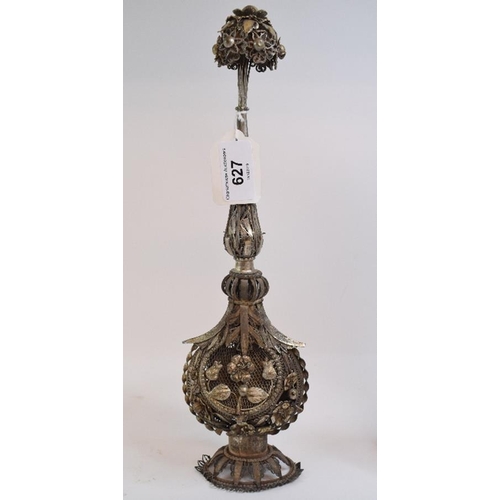 627 - An Indian silver coloured metal rosewater sprinkler, 31 cm high