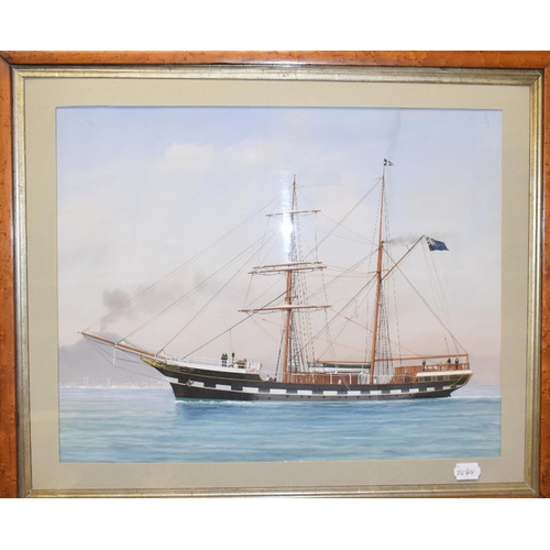 686 - English school, late 19th/early 20th century, a two masted yacht, near an Italian coastline, gouache... 