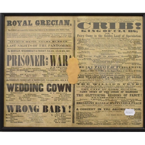 688 - Eight Victorian theatre posters, venues including Lyceum, Astley's and Theatre Royal Sadler's Wells,... 