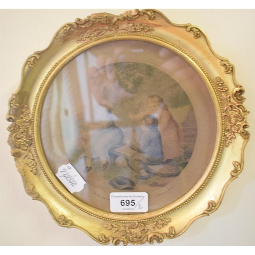 695 - A 19th century oval gilt gesso picture frame, 29 cm wide, and a circular picture frame (2)