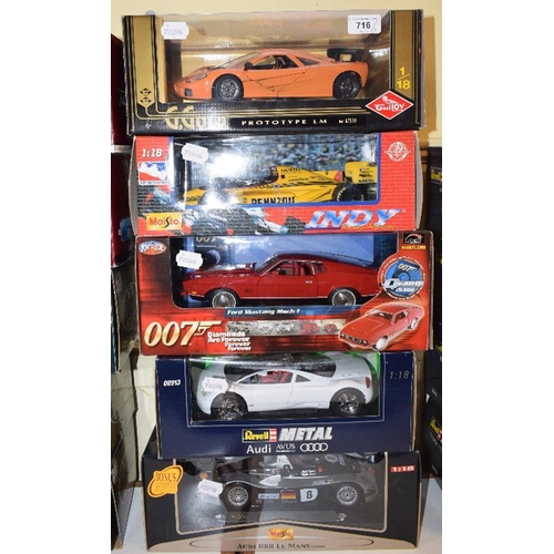 716 - A Joyride 1:18 die-cast model Ford Mustang Mach 1 Diamonds are Forever, and four others, all boxed (... 