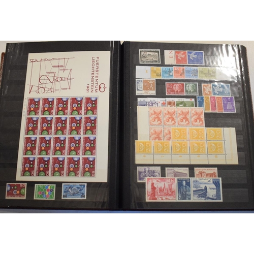 81 - An album of European stamps, a mint selection of sets and mini sheets in a large stockbook, much unm... 