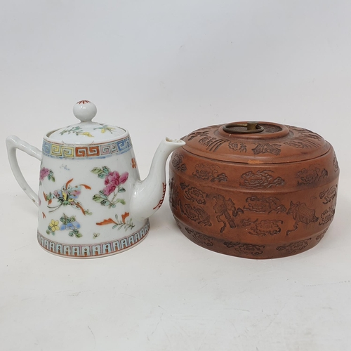 277 - A Chinese famille rose hexagonal ginger jar, some restoration six character mark in underglaze blue,... 