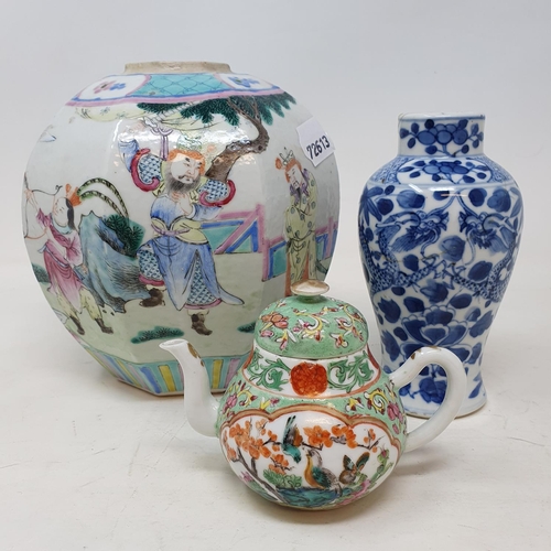 277 - A Chinese famille rose hexagonal ginger jar, some restoration six character mark in underglaze blue,... 