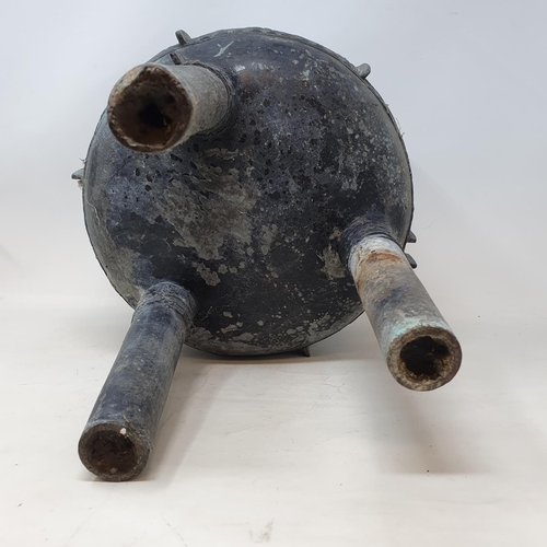 284 - A Chinese bronze censer, with twin handles, decorated clouds and other motifs, on three legs, 27 cm ... 