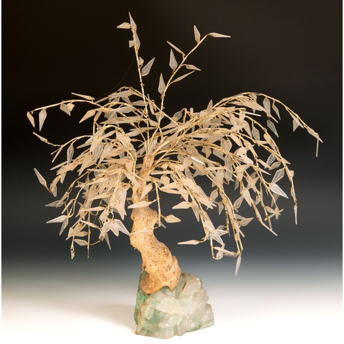 25 - A Chinese 'tree', on a green quartz base, on a hardwood stand, approx. 54 cm high, removal cost A