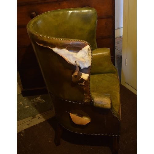 46 - A George III style leather upholstered armchair, on tapering chamfered square front legs, removal co... 