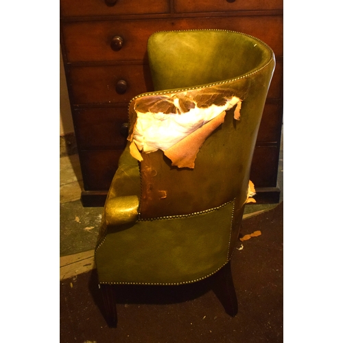 46 - A George III style leather upholstered armchair, on tapering chamfered square front legs, removal co... 