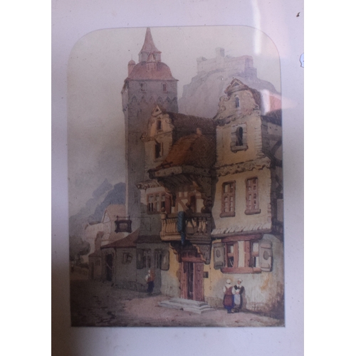 71 - Manner of Samuel Prout, a Continental town, with a church behind, watercolour, 33 x 24 cm, in an arc... 