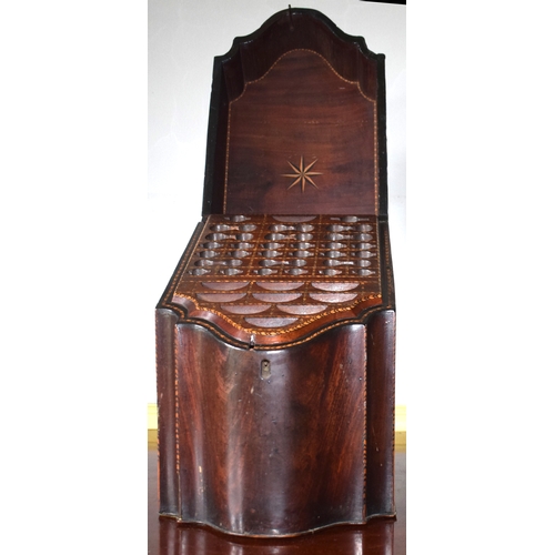 151 - A George III inlaid mahogany serpentine front knife box, with original fitted interior, 23 cm wide, ... 