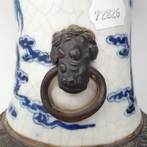 178 - A large pair of Chinese crackle glazes vases, of baluster form, decorated with horizontal bands of D... 