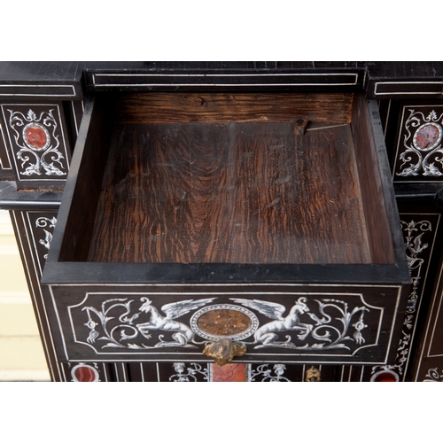 166 - A 19th century Italian ebonised breakfront cabinet, in the manner of Giovanni Battista Gatti, with o... 