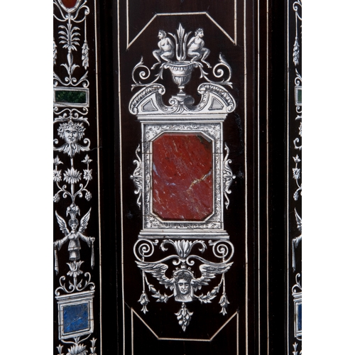 166 - A 19th century Italian ebonised breakfront cabinet, in the manner of Giovanni Battista Gatti, with o... 