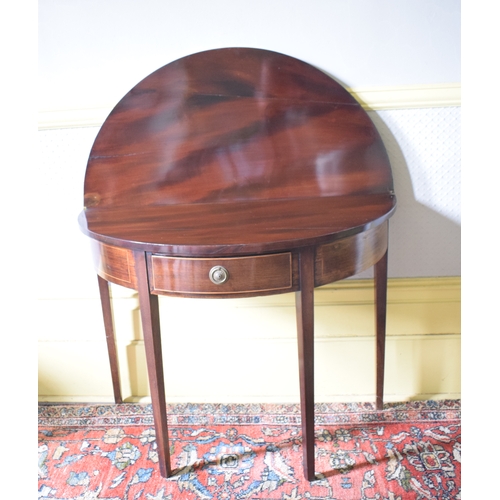 170 - A 19th century mahogany D shaped tea table, on tapering square legs, 96 cm wide, removal cost A