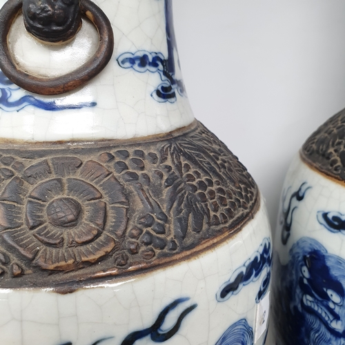 178 - A large pair of Chinese crackle glazes vases, of baluster form, decorated with horizontal bands of D... 