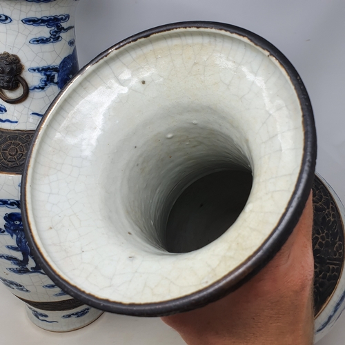 178 - A large pair of Chinese crackle glazes vases, of baluster form, decorated with horizontal bands of D... 