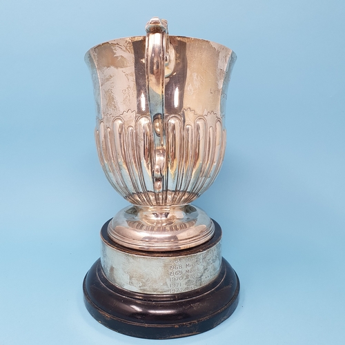 183 - A Victorian two handled silver trophy cup, engraved The Harefield cup, Lympstone horse show, on an e... 