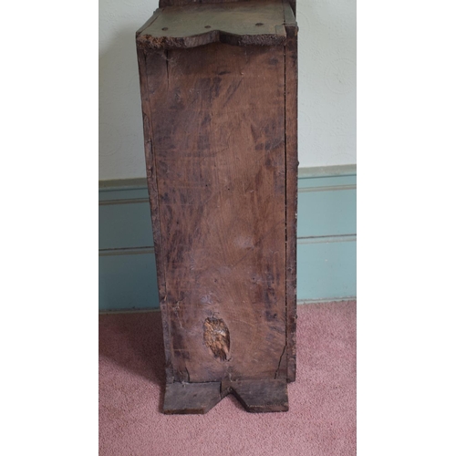 11 - A 17th century carved oak six plank coffer, with later blacksmith made shaped iron hinges, 93 cm wid... 