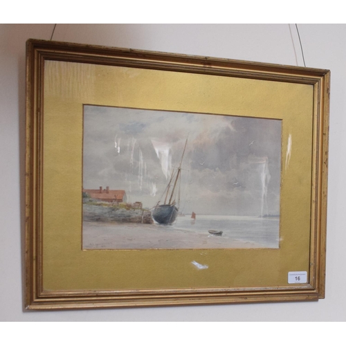 16 - A I Couche, a moored boat, watercolour, signed and dated 1903, 23 x 35 cm, removal cost A