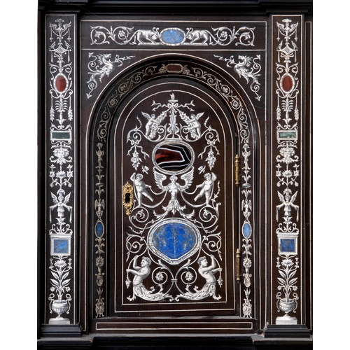 166 - A 19th century Italian ebonised breakfront cabinet, in the manner of Giovanni Battista Gatti, with o... 