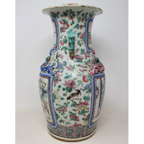 180 - A Chinese famille rose vase, of baluster form, decorated four rectangular cartouches with figures su... 