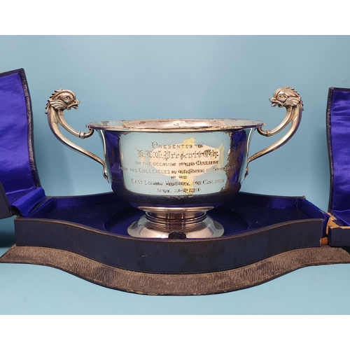 181 - ***Withdrawn***A George V silver two handled presentation cup, engraved Presented to R C D Prescott ... 