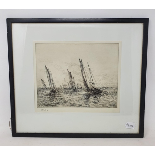 192 - William Lionel Wyllie RA (1851-1931), river scene with boats, etching, signed in pencil, 22 x 26 cm,... 