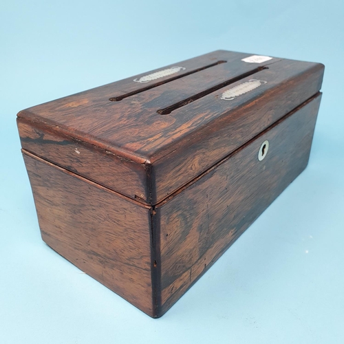 239 - A late Regency rosewood box, Answered and Unanswered, 24 cm wide, removal cost A