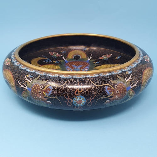 251 - A Chinese cloisonne bowl, decorated a dragon chasing a flaming pearl, 30 cm diameter, removal cost A