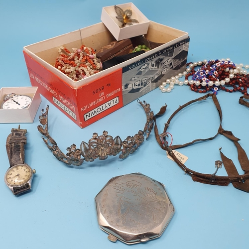 260 - A Timor military issue gentleman's wristwatch, a silver filigree tiara and assorted costume jeweller... 