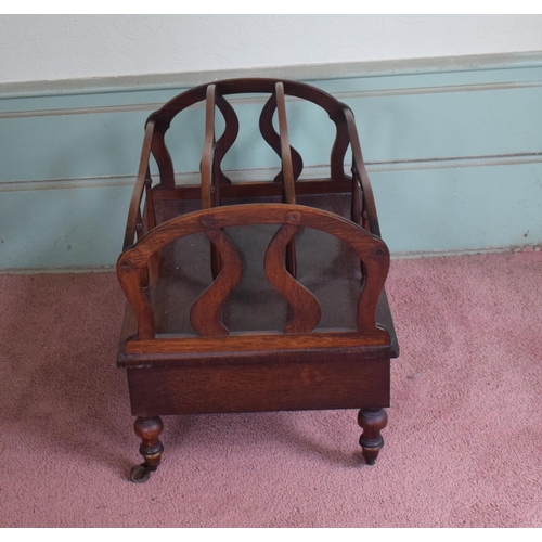 262 - A late 19th century rosewood Canterbury, with a drawer on turned legs, 54 cm wide, removal cost A