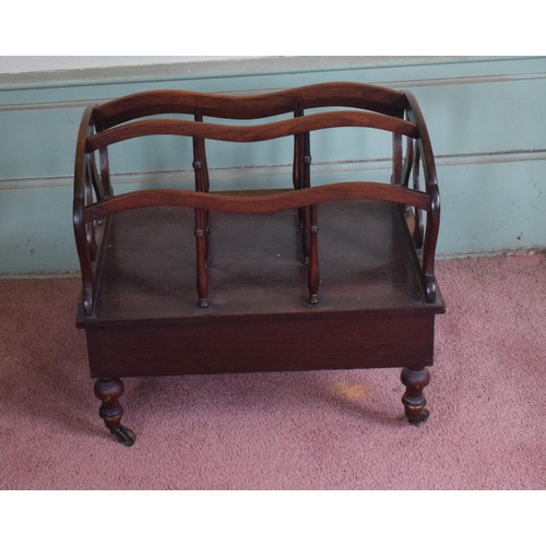 262 - A late 19th century rosewood Canterbury, with a drawer on turned legs, 54 cm wide, removal cost A