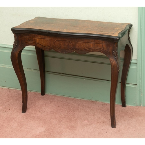 270 - A Victorian serpentine sided card table, veneered in burr walnut and inlaid with boxwood, on cabriol... 