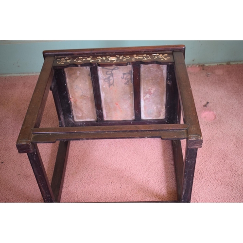 275 - A Chinese hardwood chair, inlaid with mother of pearl, with carved and pierced decoration, the back ... 