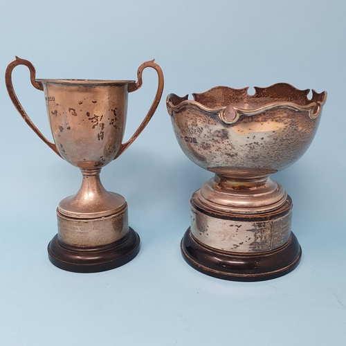 289 - A George V silver two handled trophy cup, Birmingham 1921, on an ebonised base, and an Edward VII pr... 