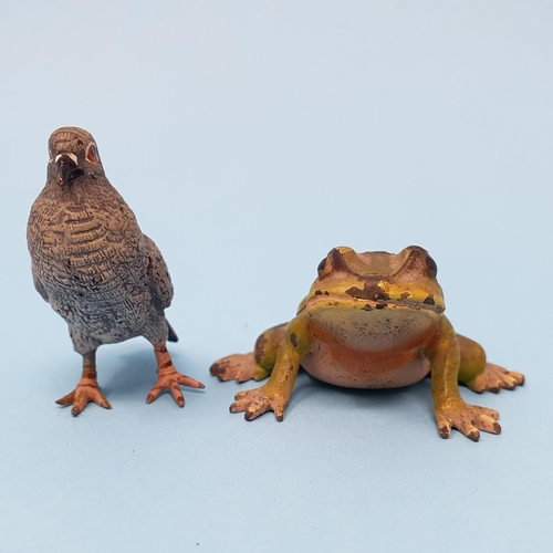 293 - A cold painted bronze pigeon, 4 cm high, and a cold painted frog, 3 cm