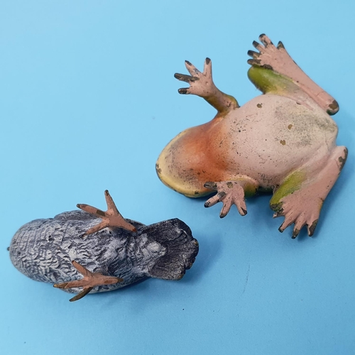 293 - A cold painted bronze pigeon, 4 cm high, and a cold painted frog, 3 cm