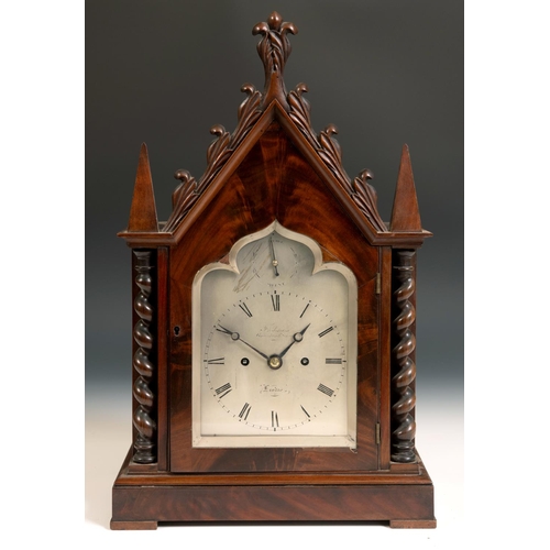 310 - A Victorian Gothic bracket clock, the 14 cm silvered dial with a ogee shaped top, signed Frodsham, G... 