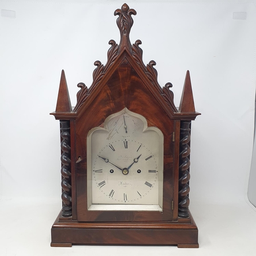 310 - A Victorian Gothic bracket clock, the 14 cm silvered dial with a ogee shaped top, signed Frodsham, G... 