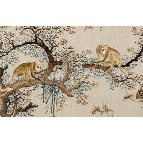 313 - A Chinese silk embroidered table screen,worked horses, monkeys, insects and birds, signed, 51 x 39 c... 