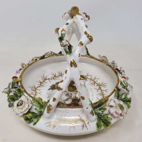 355 - A 19th century Rockingham porcelain basket, Salmon Pool near Exeter, 15 cm high, removal cost A