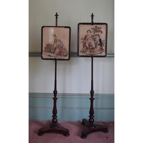 360 - A pair of early Victorian rosewood pole screens, with needlework panels (2), removal cost B