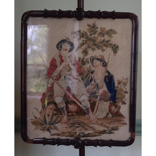 360 - A pair of early Victorian rosewood pole screens, with needlework panels (2), removal cost B