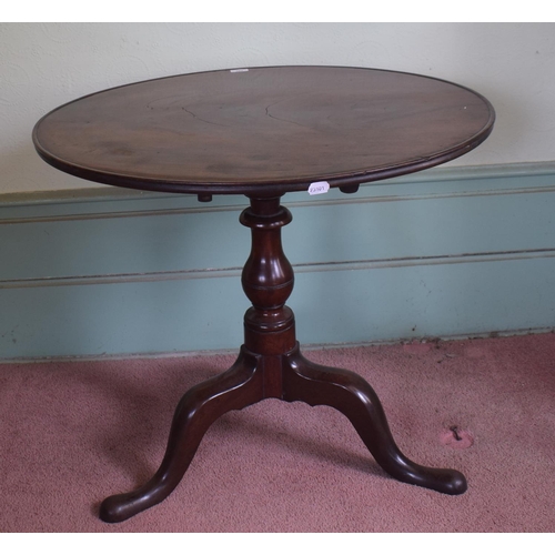 362 - A George III mahogany tripod table, the dished top on a baluster turned column, 81.5 cm diameter, re... 