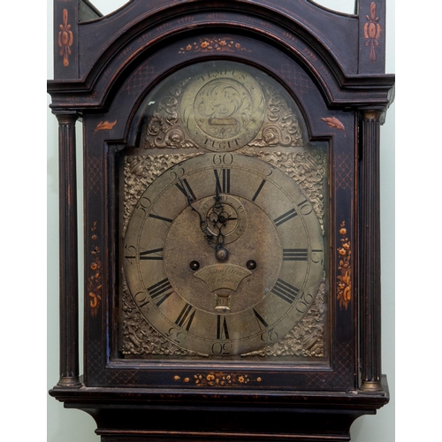 364 - A longcase clock, the 30 cm arched square brass dial signed John Carle, Penzance, on a plaque to the... 