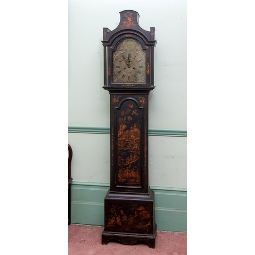 364 - A longcase clock, the 30 cm arched square brass dial signed John Carle, Penzance, on a plaque to the... 