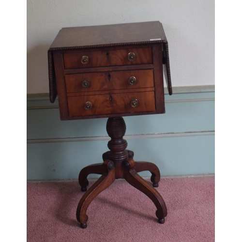 368 - An early 19th century mahogany drop flap work table, with two drawers, on a turned column, 83 cm wid... 