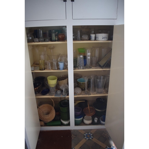 23 - Assorted glass vases, jardinieres and other items (the contents of the cupboard), removal cost B