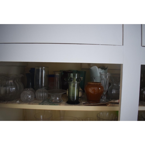 23 - Assorted glass vases, jardinieres and other items (the contents of the cupboard), removal cost B